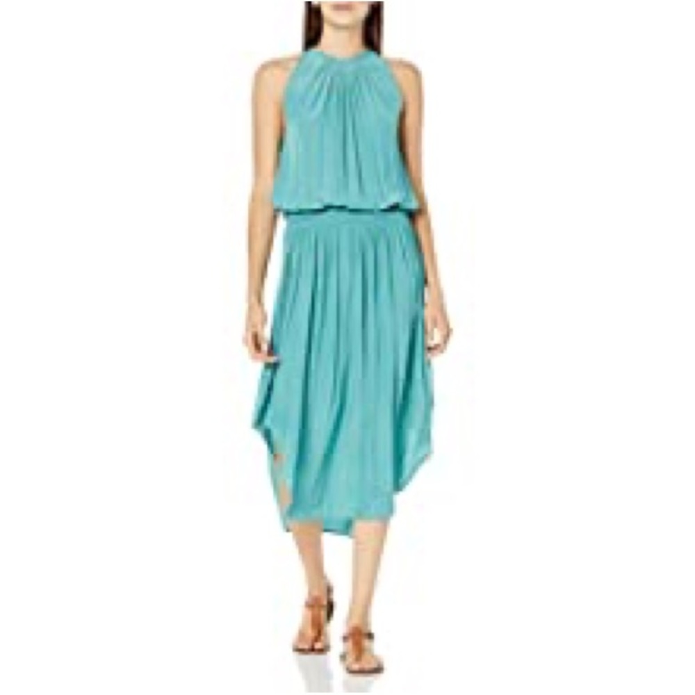 RAMY BROOK AUDREY SMOCKED TORQUOISE MIDI DRESS SMALL